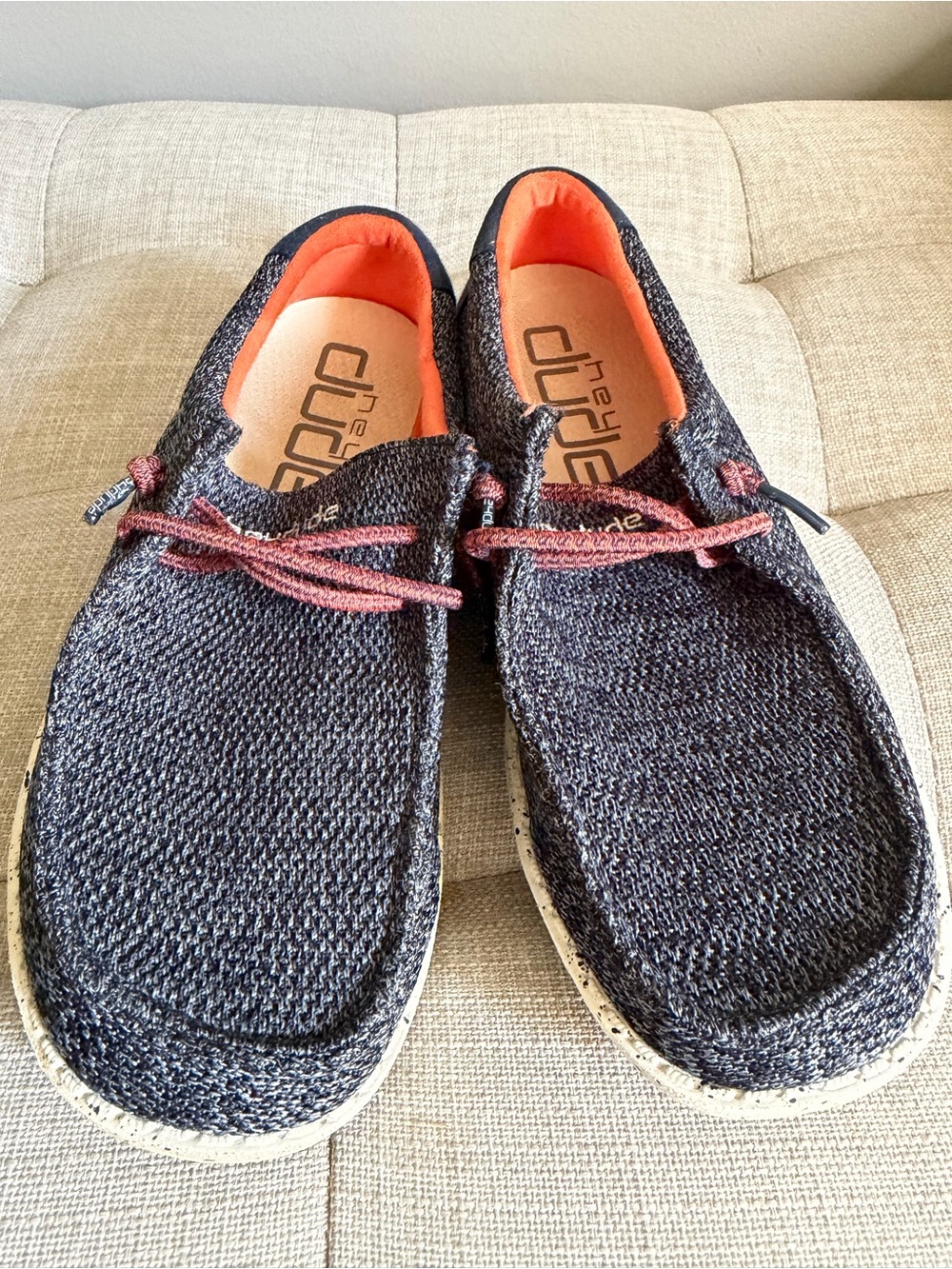 Hey Dude Wally Youth Stretch Knit Slip-On Shoes in Charcoal with Orange Lining